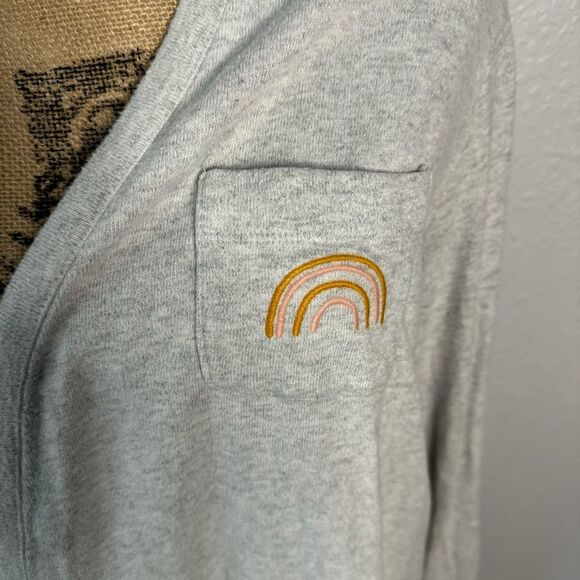 Madewell Grey Size M Rainbow Embroidered Cotton Robe NO BELT Pockets Boho Retro - Picture 5 of 13
